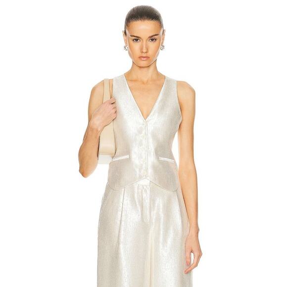 Jonathan Simkhai Tops - Simkhai Deb Textured Satin Vest Top in Cream 10